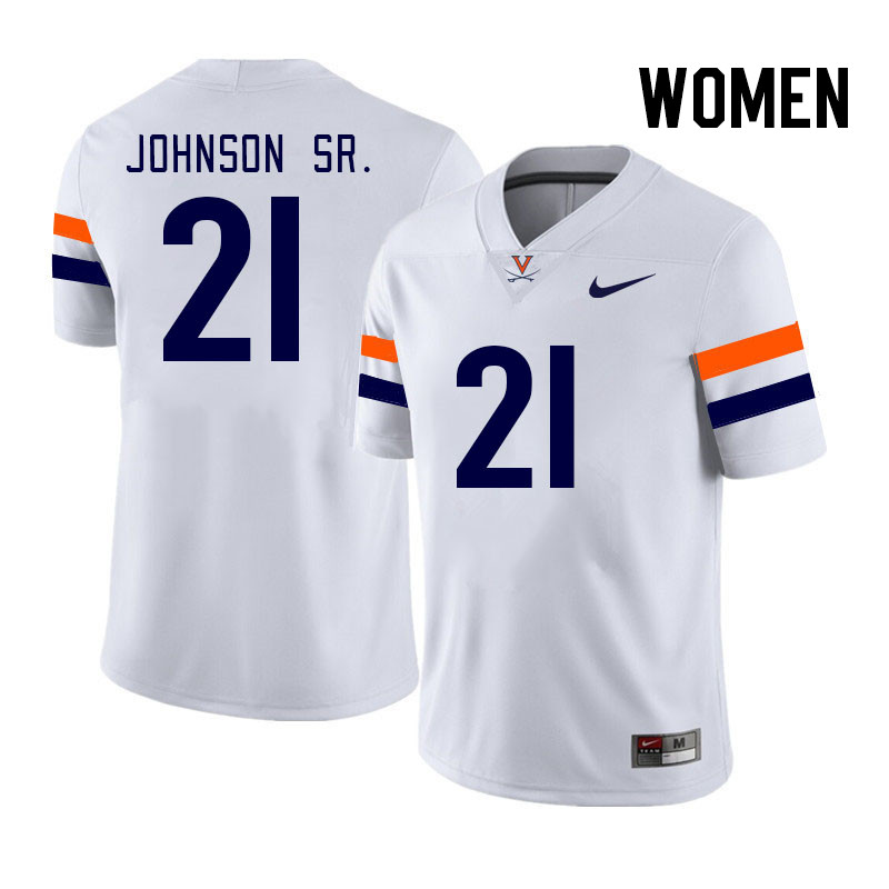 Women #21 Donovan Johnson Sr. Virginia Cavaliers College Football Jerseys Stitched Sale-White